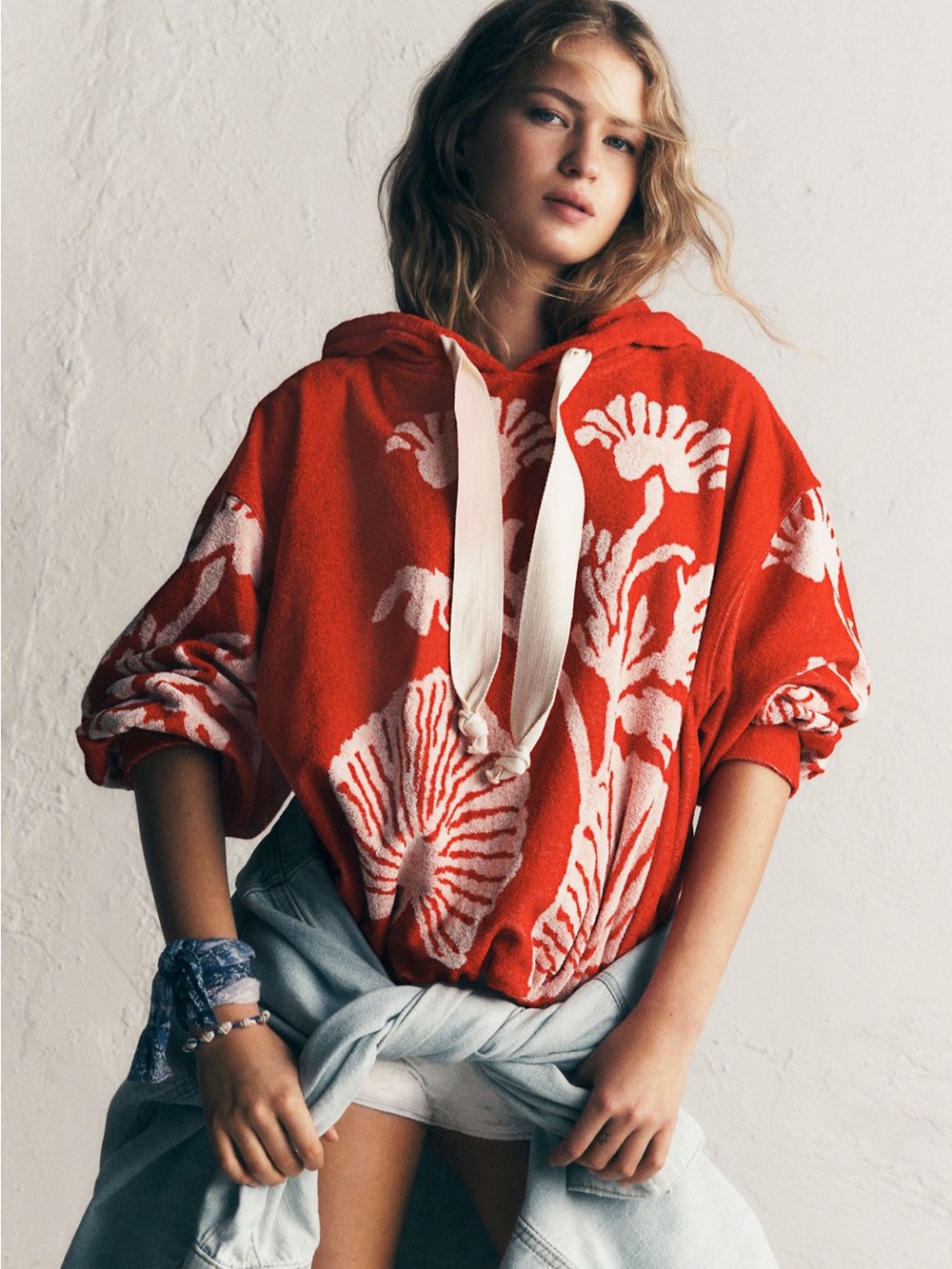 NWT Free People Shell Baby Hoodie in Cherry Combo